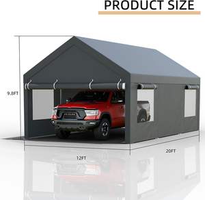 Abri de voiture robuste de 12 x 20 pieds avec parois latérales et portes amovibles, garage portable avec fenêtre enroulable et sacs de sable, auvent de voiture - Product Image 3