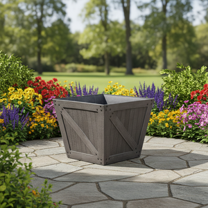 Pot de fleurs carré en résine, nouveau motif grain de bois et écorce d'arbre, sur pied, robuste et durable, <span class=keywords><strong>pour</strong></span> roses grimpantes, texture naturelle du grain du bois - Product Image 5