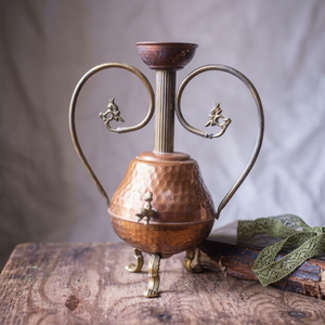 Vintage <b>Copper</b> Pitcher with Hammered Finish and Dual <b>Handles</b> on Wooden Stand pitcher hotels decorate tableware wholesale pitcher - Product Image 1