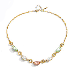 Collar de cristal con diamantes de imitación de colores, cadena geométrica con engaste de bisel, para uso diario - Product Image 5