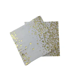 2 Ply Soft Decoupage Wedding Luxury Printed White Paper Cocktail Napkins With Gold Foil Heart Dot Confetti Gold Luncheon Napkins
