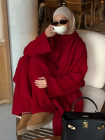 Ensemble deux pièces en maille pour femme, style Old Money 2026, faible MOQ, comprenant un pull col montant en maille torsadée et un pantalon large