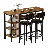 Ensemble de salle à manger hauteur comptoir, table de bar rustique, 2 tabourets rembourrés, étagères de rangement, coin petit-déjeuner de cuisine, ensemble de pub, matériau métallique