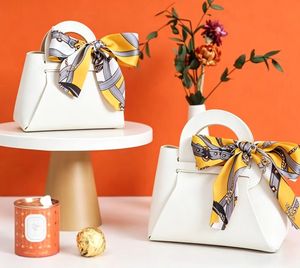 Multi-Size Foldable PU High Quality <b>Wedding</b> Favor <b>Box</b> Ribbon Handle Sweet Treat Bag for Guest Giveaway - Product Image 2