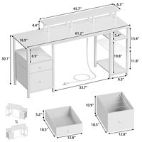 Tomas de corriente para juegos, escritorio, luces LED, mesa de ordenador con cajón de tela y archivador, mesa de oficina en casa