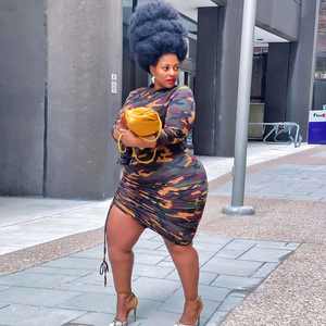 BR1715 XL à 4XL grande taille femmes vêtements décontracté <span class=keywords><strong>Camouflage</strong></span> fronces irrégulière <span class=keywords><strong>moulante</strong></span> Plus à manches longues Mini <span class=keywords><strong>robe</strong></span> - Product Image 6