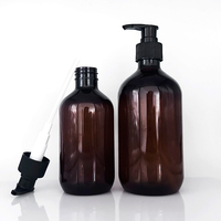 Grosir 100ml 250ml 450ml 8oz 16oz botol sampo plastik Cuci tangan Losion kosmetik Amber bulat kosong dengan Pompa