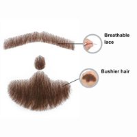 Fausse moustache et barbe, aspect naturel, cheveux humains, faite à la main, dentelle invisible, Chine, divertissement/drame/Halloween/cosplay amusant