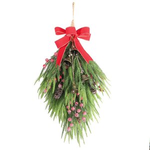 Décoration <span class=keywords><strong>de</strong></span> Noël suspendue pour porte et fenêtre, 50 cm, en PE <span class=keywords><strong>artificiel</strong></span>, arbre <span class=keywords><strong>de</strong></span> Noël <span class=keywords><strong>demi</strong></span>-retourné avec cloche américaine, OEM - Product Image 1