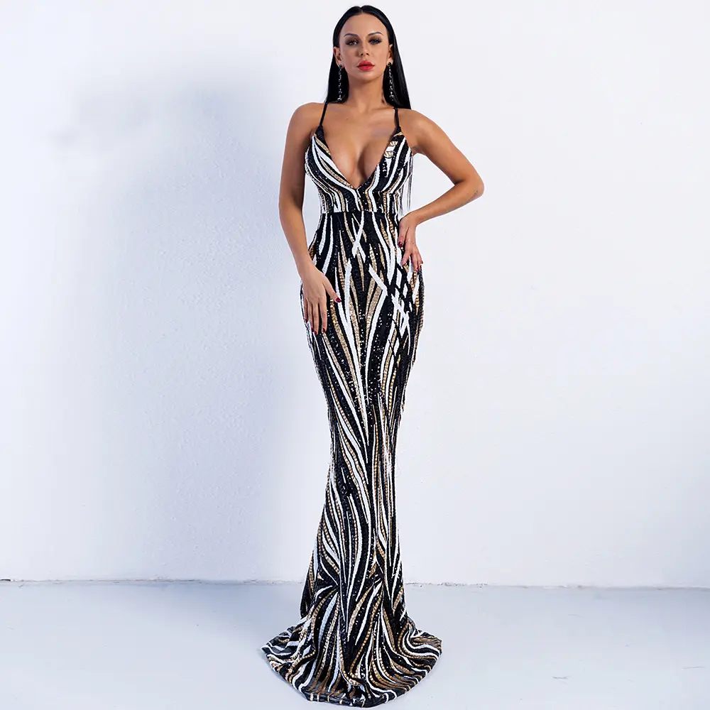 Sexy Wild Style Polyester Long Dress Sling Slim Woman Party Formal Dresses