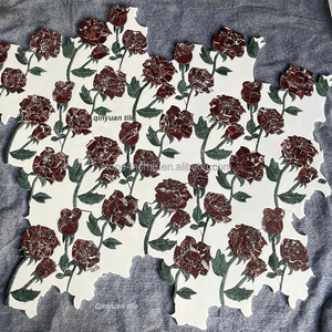 Mosaïque de fleurs en marbre poli à jet d'eau rose pour murs et sols, écologique, pour studios et villas - Product Image 2