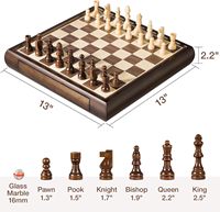 Jeu d'échecs magnétique 2 en 1 et dames chinoises, plateau en bois de 13 pouces avec tiroir de rangement, 72 billes de verre 6 couleurs, 2 reines supplémentaires