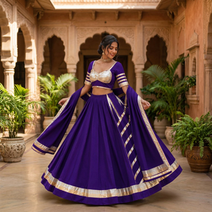 Elegant Purple Indian Designer <b>Chaniya</b> <b>Choli</b> Lehenga Outfit with Bright Yellow Net Dupatta for Festive Navratri and Wedding Wear - Product Image 1