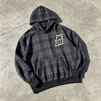 Sweat à capuche pour homme AMLClever, 400 g/m², 100 % coton, style preppy à carreaux, tissu molletonné français, streetwear, coupe ample, sweat à capuche à enfiler