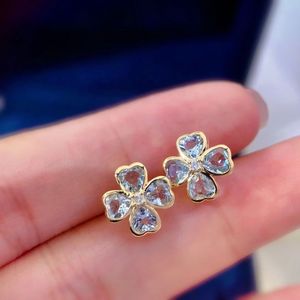 เครื่องประดับชั้นดี Xinfly ต่างหูทองคำ 18k ประดับพลอยอะความารีนธรรมชาติและเพชร รูปใบโคลเวอร์ 4 แฉก สำหรับผู้หญิงและเด็กผู้หญิง - Product Image 4