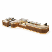Comptoir de bar à café en bois courbé en forme de L personnalisé HLX, comptoir de réception haut de gamme pour restaurant, présentoir de pâtisserie de luxe pour boulangerie