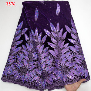 Tissu en dentelle de velours africain de luxe 3576 avec paillettes, tissu en dentelle française épaisse de haute qualité pour la couture de robes de mariée - Product Image 2