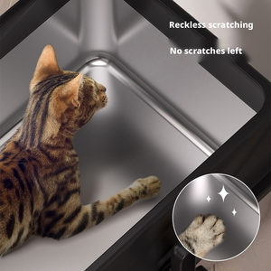Bac à litière pour chat à parois hautes avec repose-pattes perforé et pelle latérale pour réduire le dépoussiérage et organiser les soins - Product Image 4