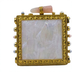 Handcrafted <b>Summer</b> Fashion Mother of Pearl Clutch Gold Textured Brass Frame Natural Shell Inlay Luxury Evening <b>Handbag</b> Metal - Product Image 1