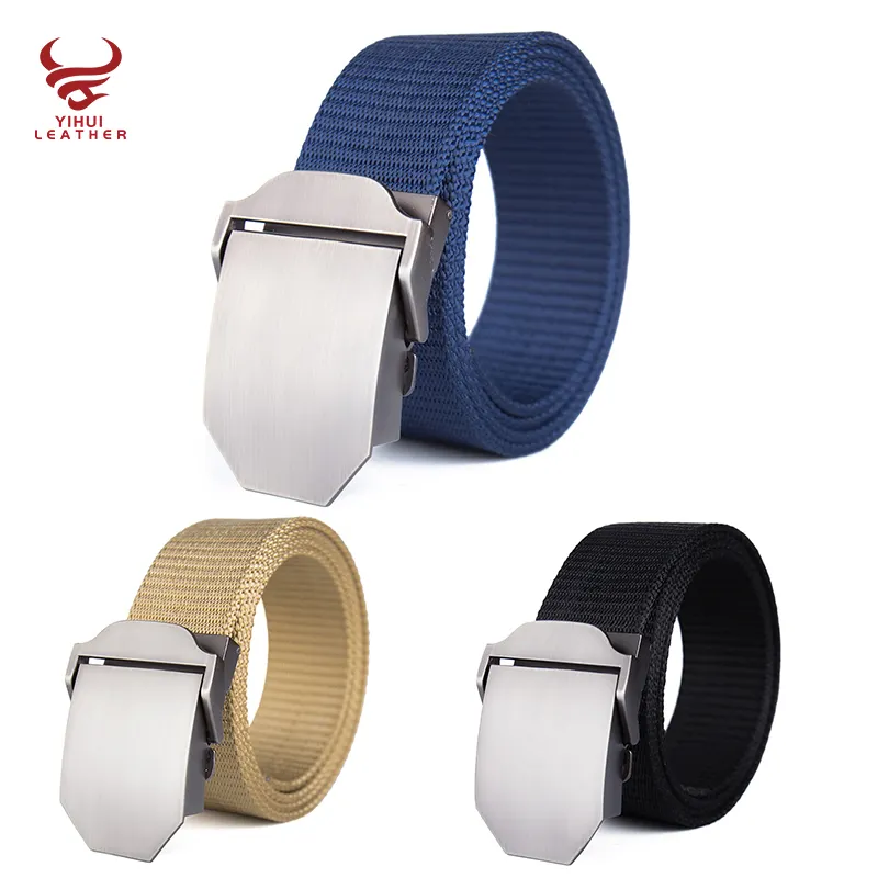 Glossy laser LOGO canvas belt thickened nylon belt automatic buckle casual webbing pants belt