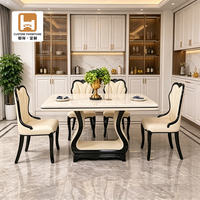 Ensemble de table à manger rectangulaire extensible de style nordique moderne, gain de place, en marbre blanc et chêne rustique massif, 6 places, pour la maison