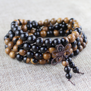 Yin Yang Wood Bracelet 108 <b>Beads</b> Ebony African Ebony Purple Sandalwood Buddhist Prayer <b>Beads</b> Unisex Gift Jewelry - Product Image 2