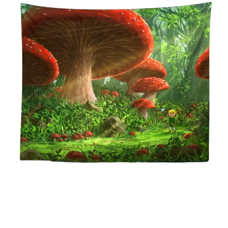 Custom Size Trippy Mushroom Tapestry Psychedelic Fantasy Hippie Acid Decor Enchanted Forest Wall Hanging Tapestry