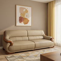 Canapé en Cuir de Luxe pour Salon, Fauteuil en Bois Massif d'Ébène, Meuble de Salon d'Appartement