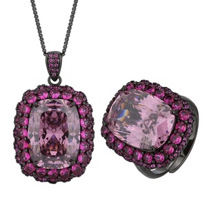 High Quality Eco-friendly Brass 12*16mm Colored Cubic Zirconia Black Gold Plated Luxury Pendant Set Jewelry Set - Product Image 1