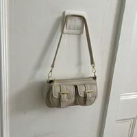 Sac bandoulière rétro en cuir PU à double poche pour femme, avec sangle réglable et boucle dorée