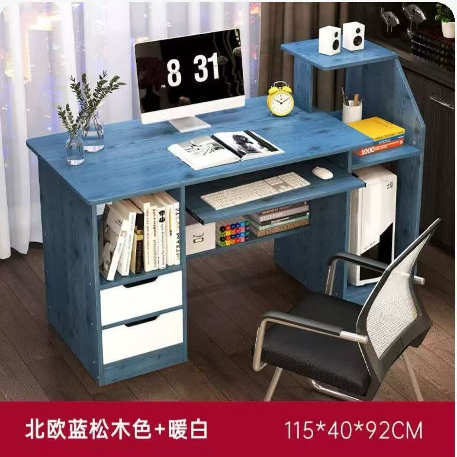 double drawer storage keyboard tray-nordic blue pine-115 cm