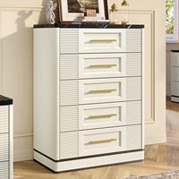 Commode de luxe HANYEE à 5 tiroirs avec plateau en marbre et poignées dorées pour le rangement de la chambre