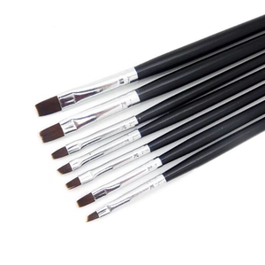 Lot de 7 pinceaux à ongles à manche noir, pinceaux plats pour gel de construction, pinceaux pour vernis gel, pinceaux acryliques, différentes tailles, poils en nylon, pinceaux à ongles en gel pour salon - Product Image 2