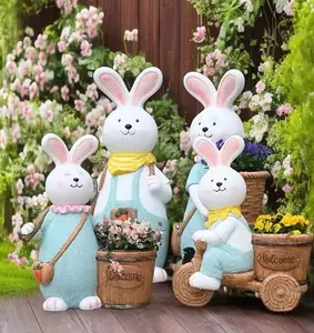 かわいい幼稚園屋外ウサギ家族の装飾植物コーナークリエイティブバルコニー庭の装飾動物像植木鉢彫刻