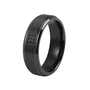 高品質メンズアクセサリーなめらかな8mmブラックジルコニウムダイヤモンド結婚指輪