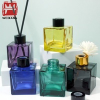Bouteille diffuseur vide en gros, forme carrée transparente de luxe, 100 ml, bouteille en verre pour diffuseur d'arômes