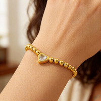 Nouveau Bracelet Cœur Perlé en Acier Inoxydable 2026 avec Zircon Bling CZ – Chaîne de Perles en Forme de Cœur – Bijou