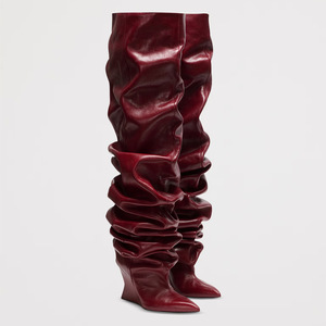 Herstelleranfertigung: Winter-Damenstiefel mit Spitzer Spitze, Überkniehöhe, Keilabsatz und Slip-On-Design, Obermaterial mit Gummisohle - Product Image 4