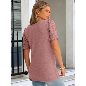 FOXA เสื้อแขนสั้นคอเหลี่ยมสำหรับผู้หญิง แขนพองระบาย เสื้อเบลาส์ลำลองสำหรับฤดูร้อน เสื้อยืดแฟชั่นระบายอากาศได้ดี - Product Image 4