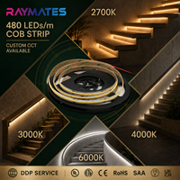 Bande LED COB ultra-fine 8 mm 24 V sans points, flexible, dimmable pour chambre, miroir, armoire de luxe, décoration 3000K