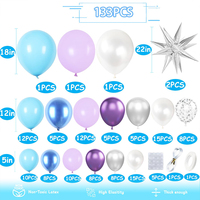 Kit d'arche de guirlande de ballons en latex argentés bleu violet effet éclat de soleil, avec confettis, pour décoration de fête d'anniversaire de princesse d'hiver