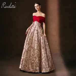 Ruolai LDC6665 Floral Pattern Printing Flowers V-Neck Half Back Party Gowns For Women Evening Dresses