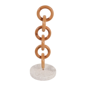 Scultura con accenti in legno e catena su base in terrazzo per l'arredamento di casa, soggiorno e ufficio - Product Image 4