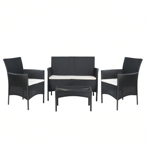 Ensemble de meubles de jardin d'extérieur en rotin PE noir, 4 places, style contemporain, structure en osier - Product Image 1
