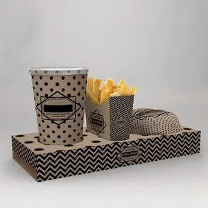 LOKYO-Juego de soporte de vasos de papel de grado alimenticio, caja para pollo, hamburguesa, patatas fritas, bandeja de papel para comida rápida