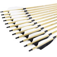 Flèches de tir à l'arc en carbone de 32 pouces avec fût en bambou, spine 400 500 600, nocks et plumes de dinde pour arc composé et arc classique de chasse