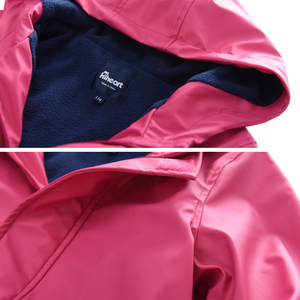 Giacca antipioggia per ragazze, cappotto foderato in pile, giacca antipioggia in PU per bambini, cappotto impermeabile da esterno con cappuccio. - Product Image 3