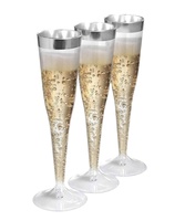 Fabricante chino de toda venta de plástico de plata de Rim desechables Champagne Vino flautas para las partes boda tostado