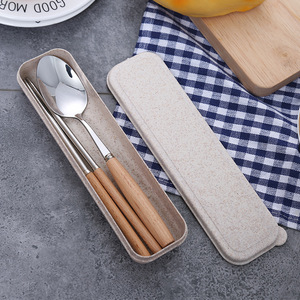 Stainless Steel Chopsticks And Spoon Set With Wooden Handle Portable Eco Friendly Cutlery For Students And Outdoor Use - Product Image 1