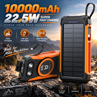 Batterie externe solaire 10000mAh 22.5W à charge rapide, chargeur portable sans fil 15W avec câbles intégrés et lampe torche LED pour l'extérieur